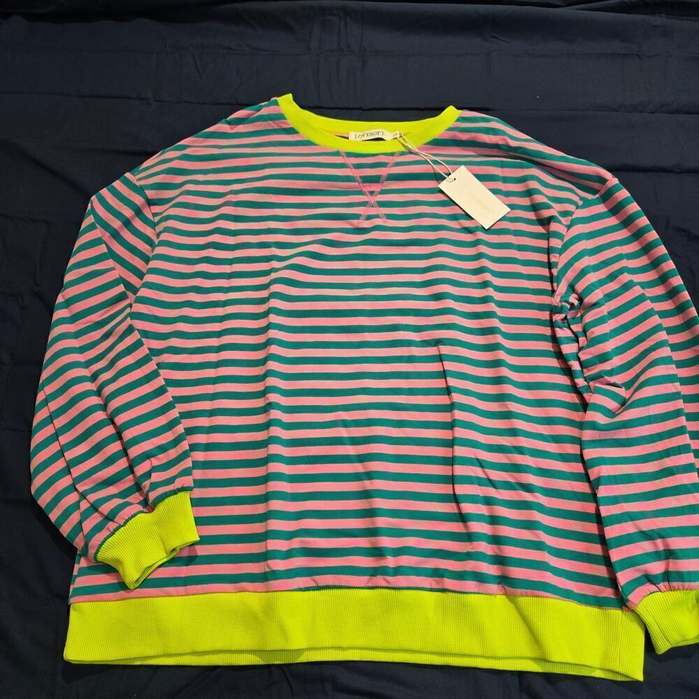 NWT Lovesoft Women's Oversized Striped Sweatshirt Crew Neck Size L